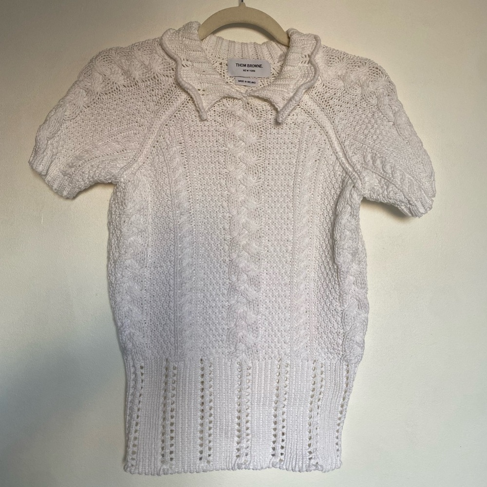 Thom Browne White Cable Knit Sweater